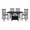Charcoal Gray Finish 5pc Dining Counter Height Table with Base Storage and 4 Counter Height Chairs Set Casual Style Dining Kitchen Wooden Furniture