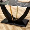 Table and chair set, modern dining table, patterned table top and black MDF table legs, soft and comfortable dining chair, perfect for dinner, meeting